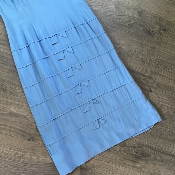 As-Is VTG 40s/50s Era Cornflower Blue Short Sleeve  Wiggle Dress Bow Like Detail - Picture 3 of 16